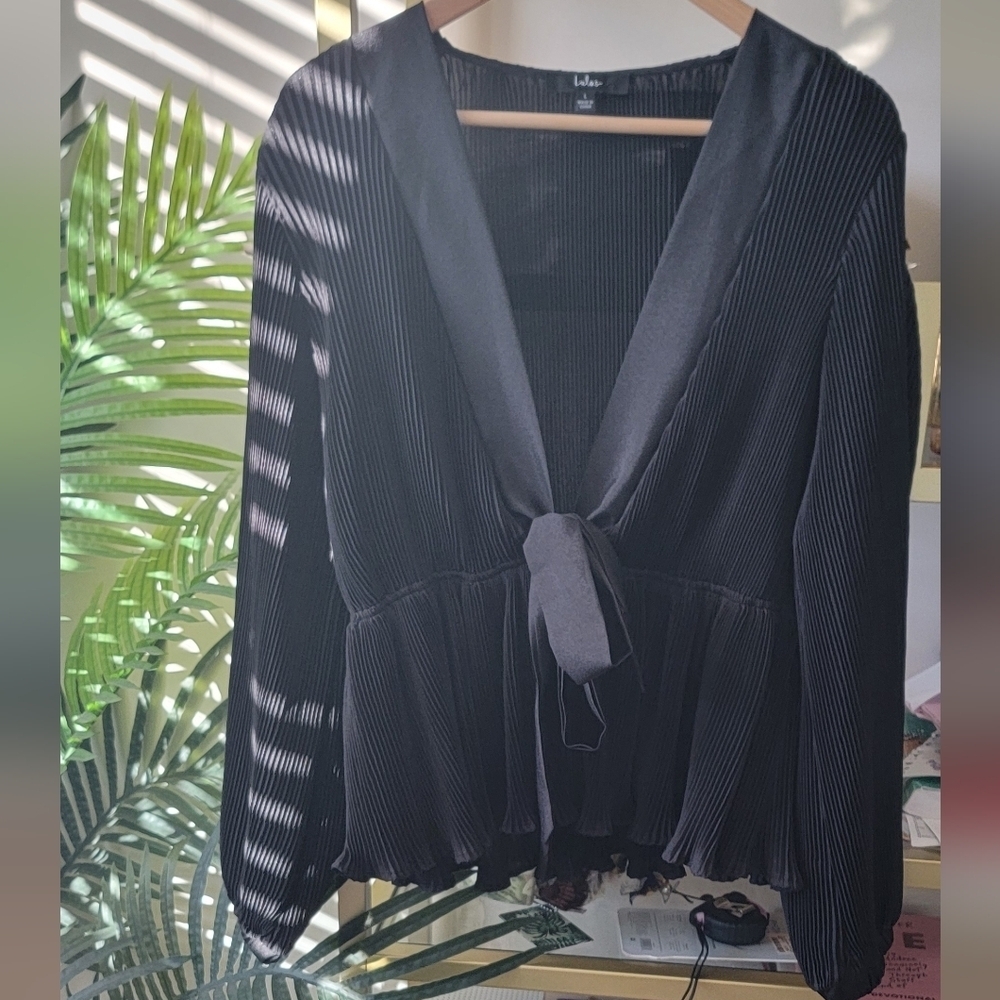 Lulus Black Pleated Tie Valentine's Day Top - Women's Size Large